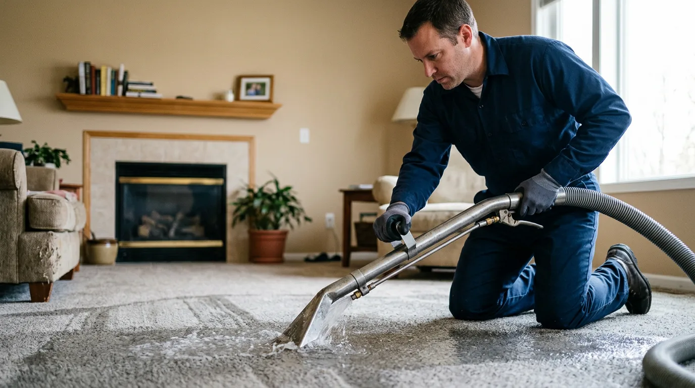 Water damage restoration technician working near Joshua Tree, CA